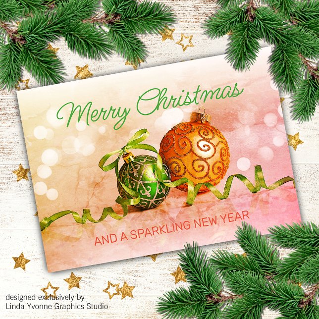 Postal Adornos de árbol de Navidad personalizados en verd (Subido por el creador)