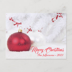 Postal Adornos de Bola de Navidad Alegre Rojo y Blanco
