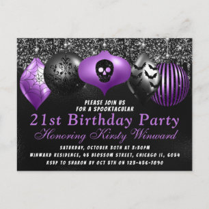Postal Adornos de Halloween de cumpleaños morados negros