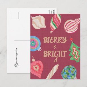 Postal Adornos de Navidad alegres y brillantes Navidad 
