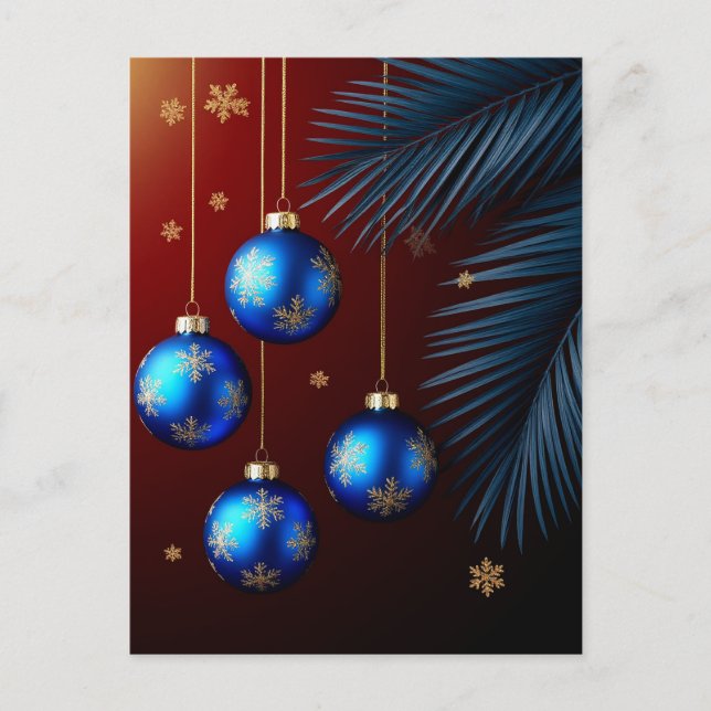 Postal Adornos de Navidad azules elegantes (Anverso)