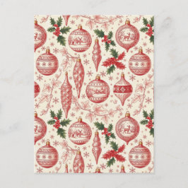 Postal Adornos de Navidad de Toile Rojo Chinoiserie