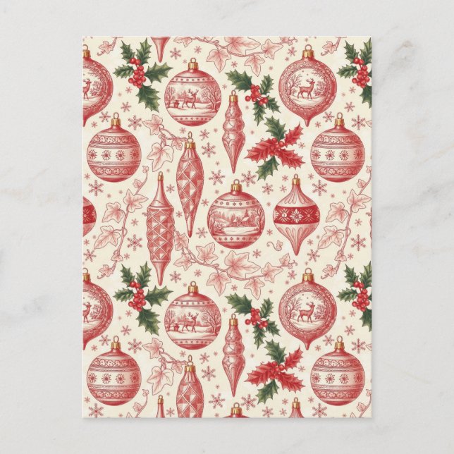 Postal Adornos de Navidad de Toile Rojo Chinoiserie (Anverso)