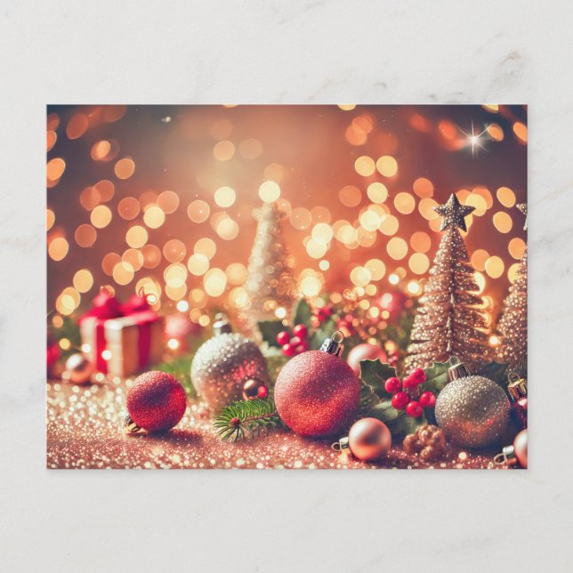 Postal Adornos de Navidad sobre fondo brillante (Anverso)
