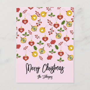 Postal Adornos de Navidad Vegetación festiva Rosa
