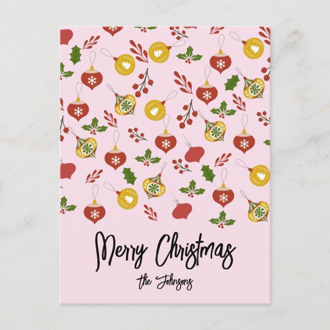 Postal Adornos de Navidad Vegetación festiva Rosa    (Anverso)