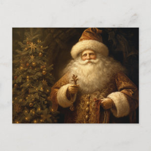 Postal Adornos de oro de Navidad Santa Claus Pino