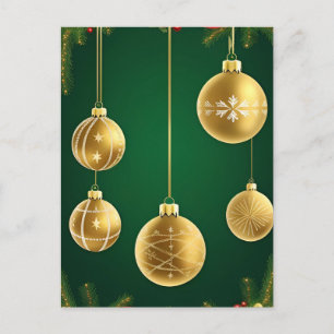 Postal 🎄 Adornos dorados de vacaciones brillan ✨ Navidad