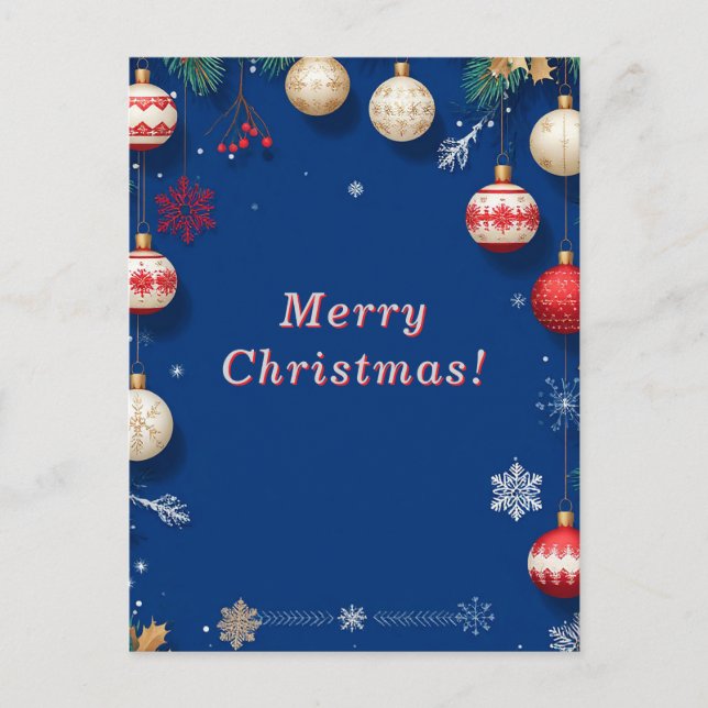 Postal ✨ Adornos Navideños Azules Elegantes Vacaciones de (Anverso)
