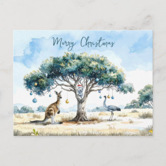 Postal Adornos Navideños de Kanguro Koala y Emú en Eucali