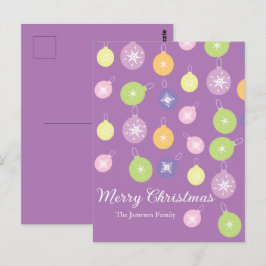 Postal Adornos Navideños de Pastel Copos de Nieve Violeta