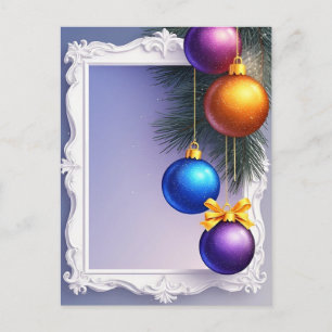 Postal Adornos Navideños Festivos y Ramas de Pino
