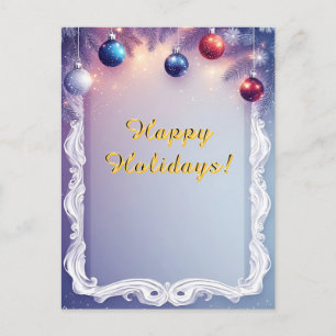 Postal Adornos Navideños Festivos y Ramas de Pino