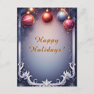 Postal Adornos Navideños Festivos y Ramas de Pino