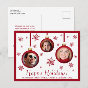 Postal Adornos Navideños Rojos Divertidos & Copos de Niev