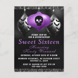 Postal Adornos Negros Morados de Halloween Sweet 16