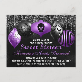 Postal Adornos Negros y Morados de Halloween Sweet 16