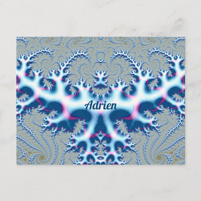 Postal ADRIEN ~ Icy Diseño fractal 3D blanco y azul ~ ~ (Anverso)
