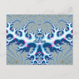 Postal ADRIEN ~ Icy Diseño fractal 3D blanco y azul ~ ~
