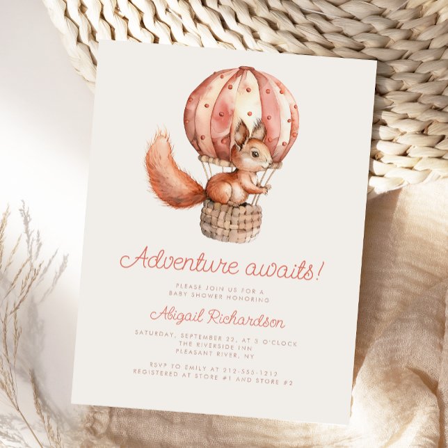 Postal Adventure Awath Cute Squirrel Balloon Baby Shower (Subido por el creador)