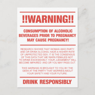 Postal Advertencia divertida sobre el alcohol y el embara