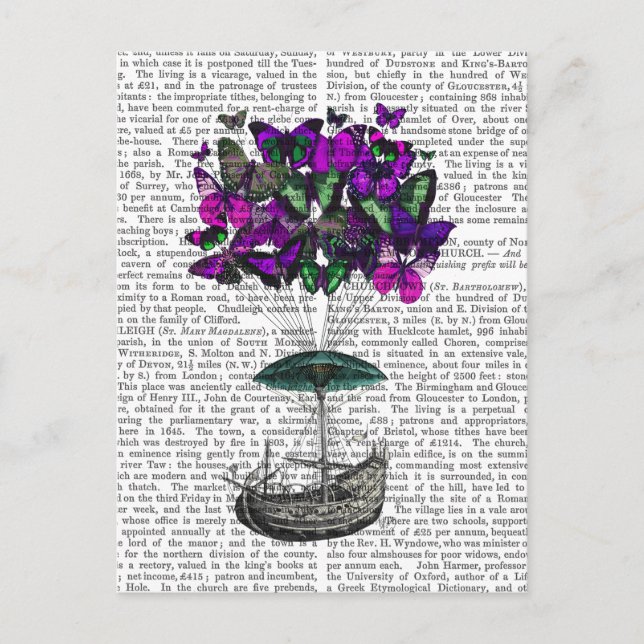 Postal Aeronave de mariposa 2 morada y verde (Anverso)