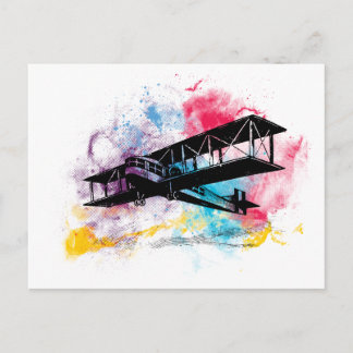 Postal Aeronaves de época con nubes de colores