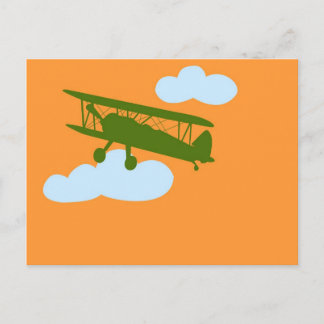 Postal Aeroplano en fondo anaranjado llano
