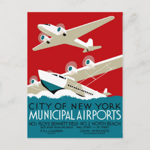 Postal Aeropuertos de Nueva York, Vintage 1936 WPA Viajes