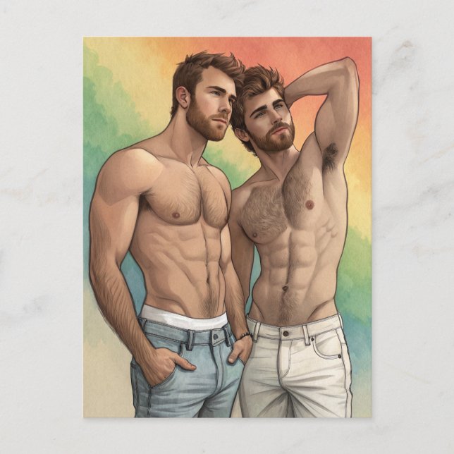 Postal Afecto Orgullo Gay: Dúo Acuarela (Anverso)