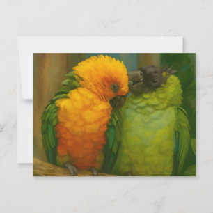 Postal Afecto tropical - loros en luz forestal