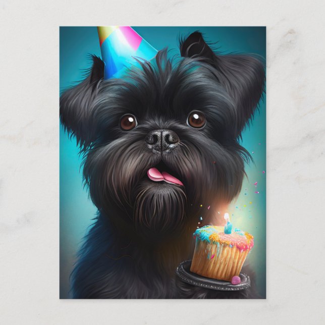 Postal Affenpinscher celebrando la tarta de los globos de (Anverso)