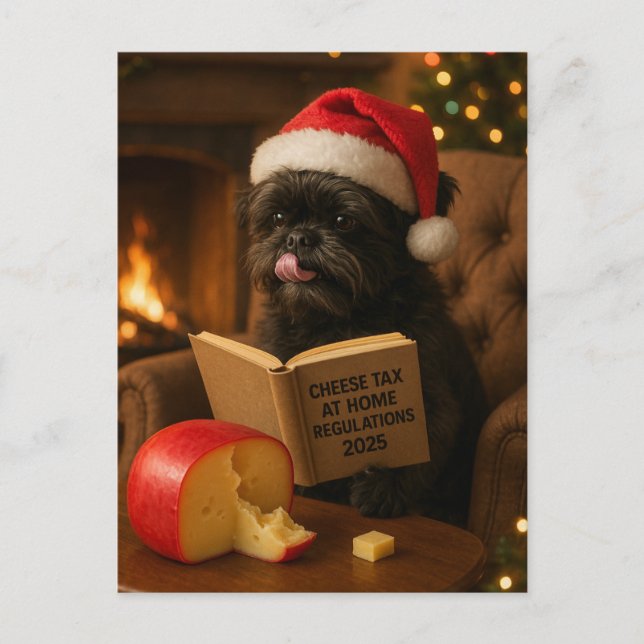 Postal Affenpinscher 'Cheese Tax' Christmas postcard (Anverso)