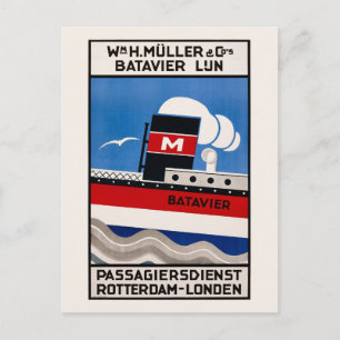 Postal Afiche de 1929 del Wm. H. Muller Batavier Lijn Vin