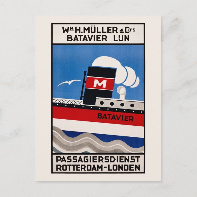 Postal Afiche de 1929 del Wm. H. Muller Batavier Lijn Vin (Anverso)