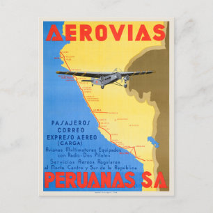 Postal Afiche de 1936 de la época de los Aerovias Peruana