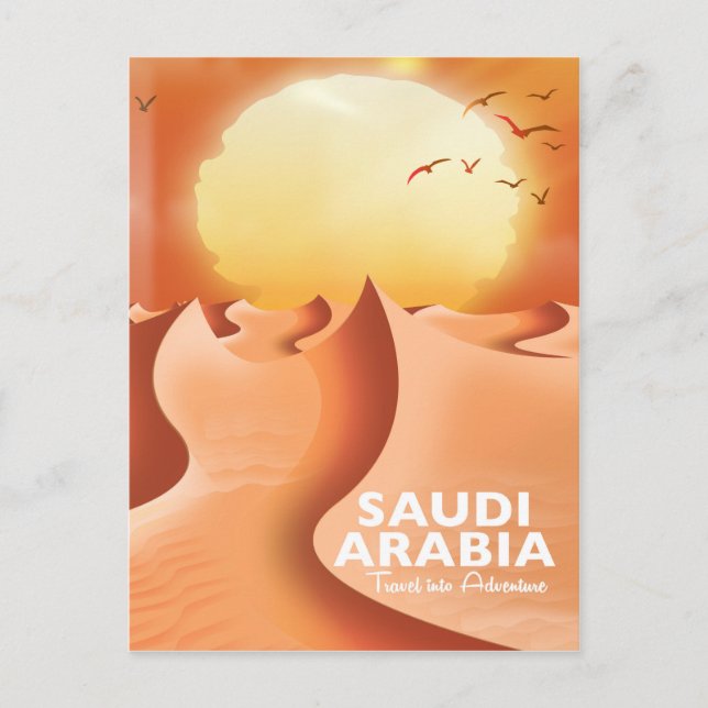 Postal Afiche de Arabia Saudita por viaje aéreo (Anverso)