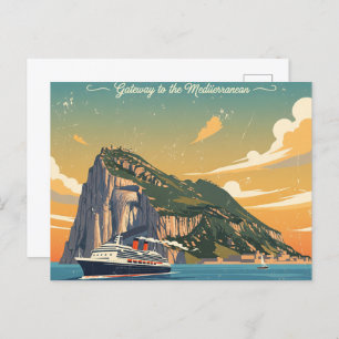 Postal Afiche de arte de viajes del Rock of Gibraltar