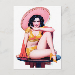 Postal Afiche de arte Señorita Vintage Postcard