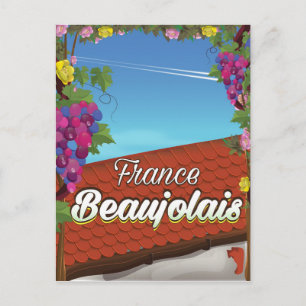 Postal Afiche de Beaujolais France para viajes de vino
