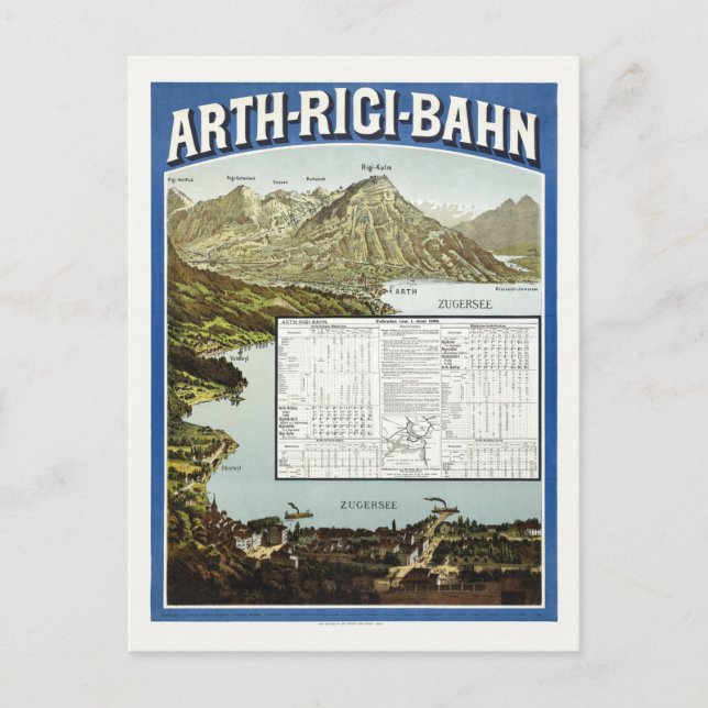 Postal Afiche de cosecha 1892 del Arth Rigi Bahn de Suiza (Anverso)