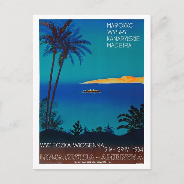 Postal Afiche de cosecha de Linja Gdynia Ameryka Poland (Anverso)