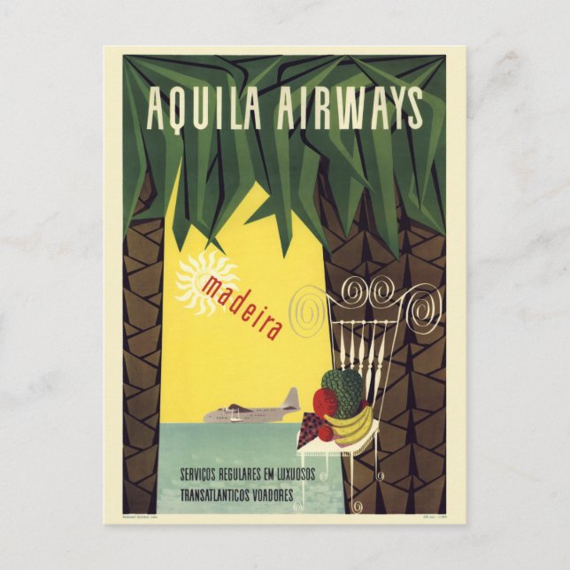 Postal Afiche de época de Aquila Airways Madeira Portugal (Anverso)