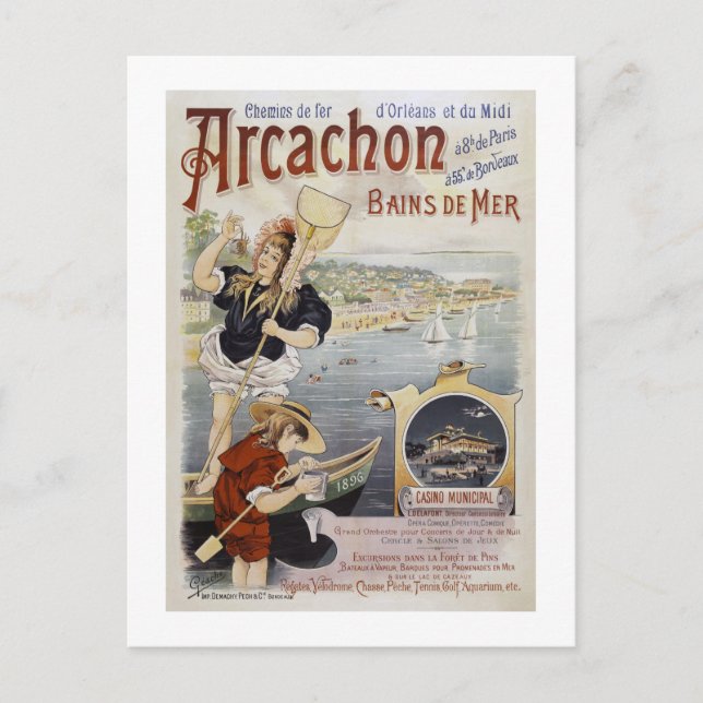 Postal Afiche de época de Arcachon France 1896 (Anverso)