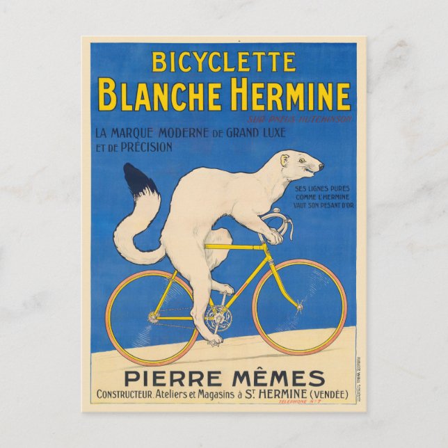 Postal Afiche de época de Bicyclette Blanche Hermine 1926 (Anverso)