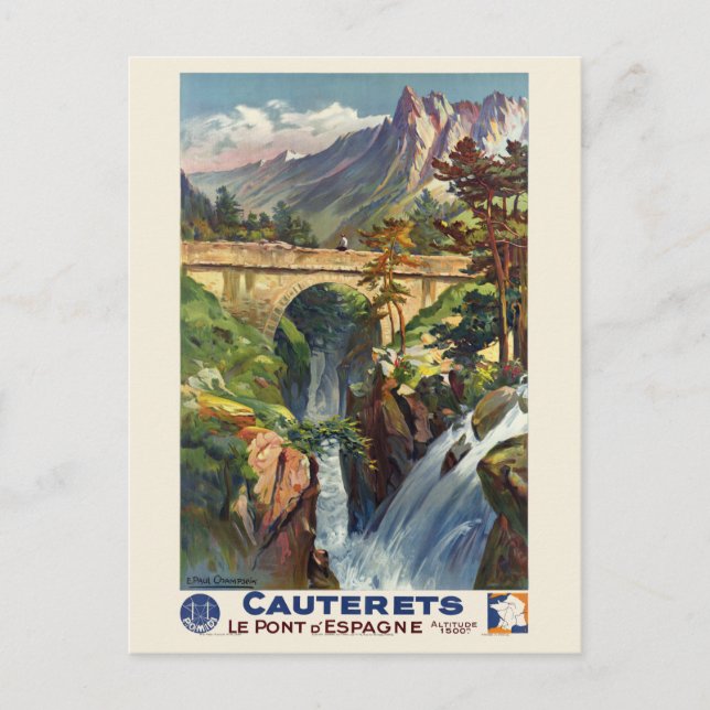 Postal Afiche de época de Cauterets Le Pont d'Espagne Fra (Anverso)