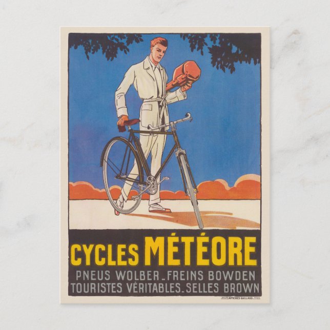 Postal Afiche de época de Cycles Météore France 1926 (Anverso)