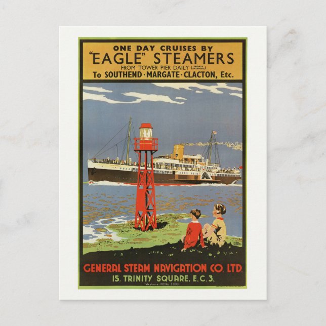 Postal Afiche de época de Eagle Steamers UK 1935 (Anverso)