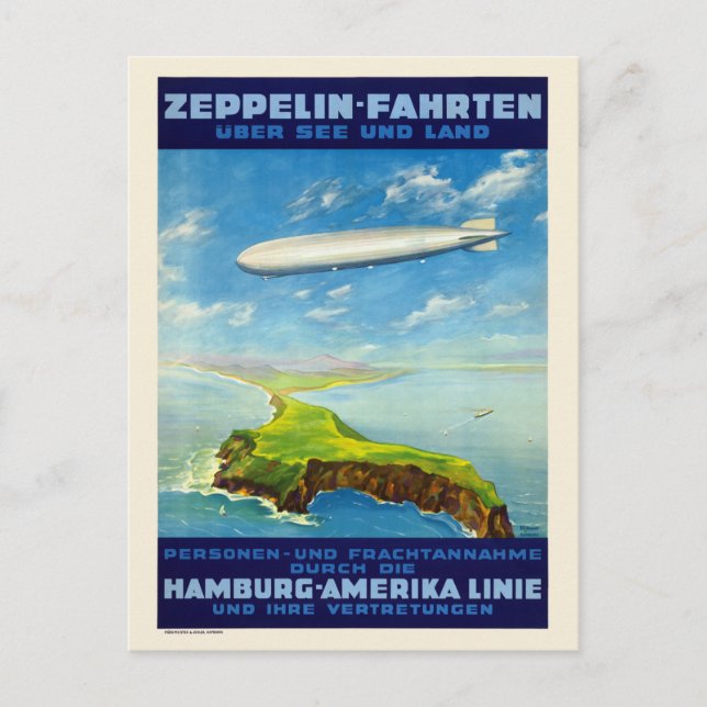 Postal Afiche de época de la Alemania de Zeppelin-Fahrten (Anverso)
