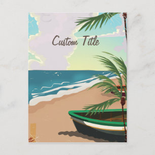 Postal Afiche de época de la playa tropical del personali